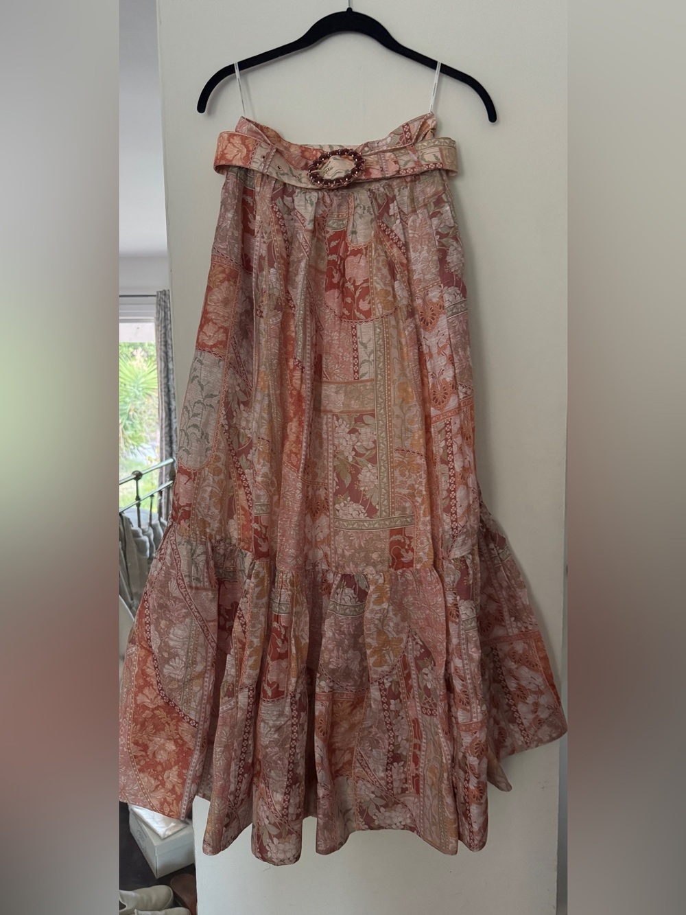 ZIMMERMANN Tiggy Paisley Linen Maxi Midi Skirt Size 0 Crystal Buckle Belt